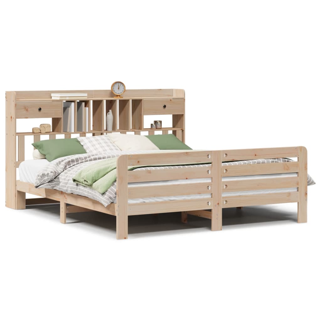Bed Met Boekenkast Zonder Matras Massief Grenenhout 180 x 200 cm Naturel