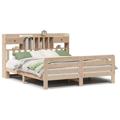 Bed Met Boekenkast Zonder Matras Massief Grenenhout 180 x 200 cm Naturel