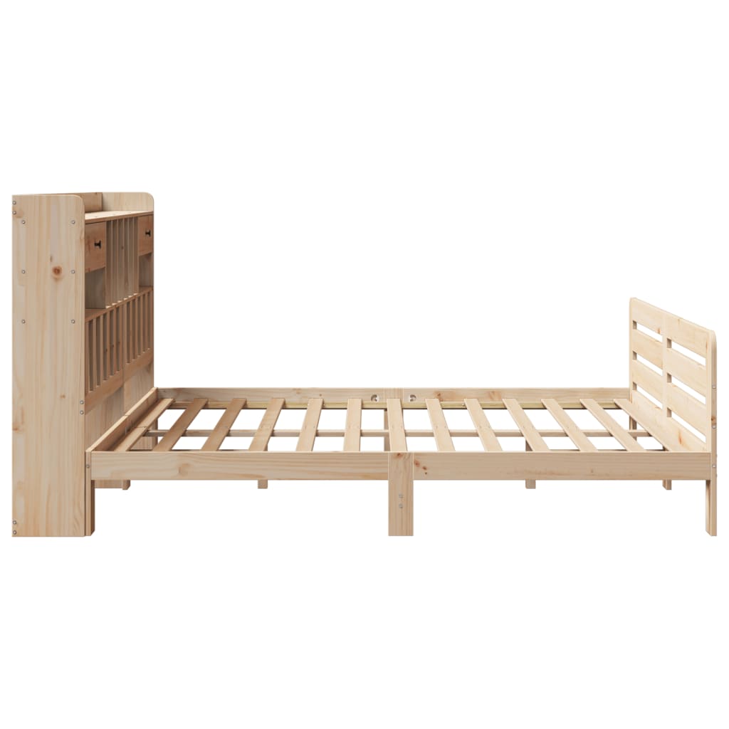 Bed Met Boekenkast Zonder Matras Massief Grenenhout 180 x 200 cm Naturel