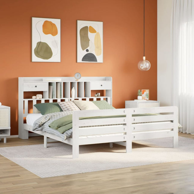 Bed met boekenkast zonder matras grenenhout wit 180x200 cm