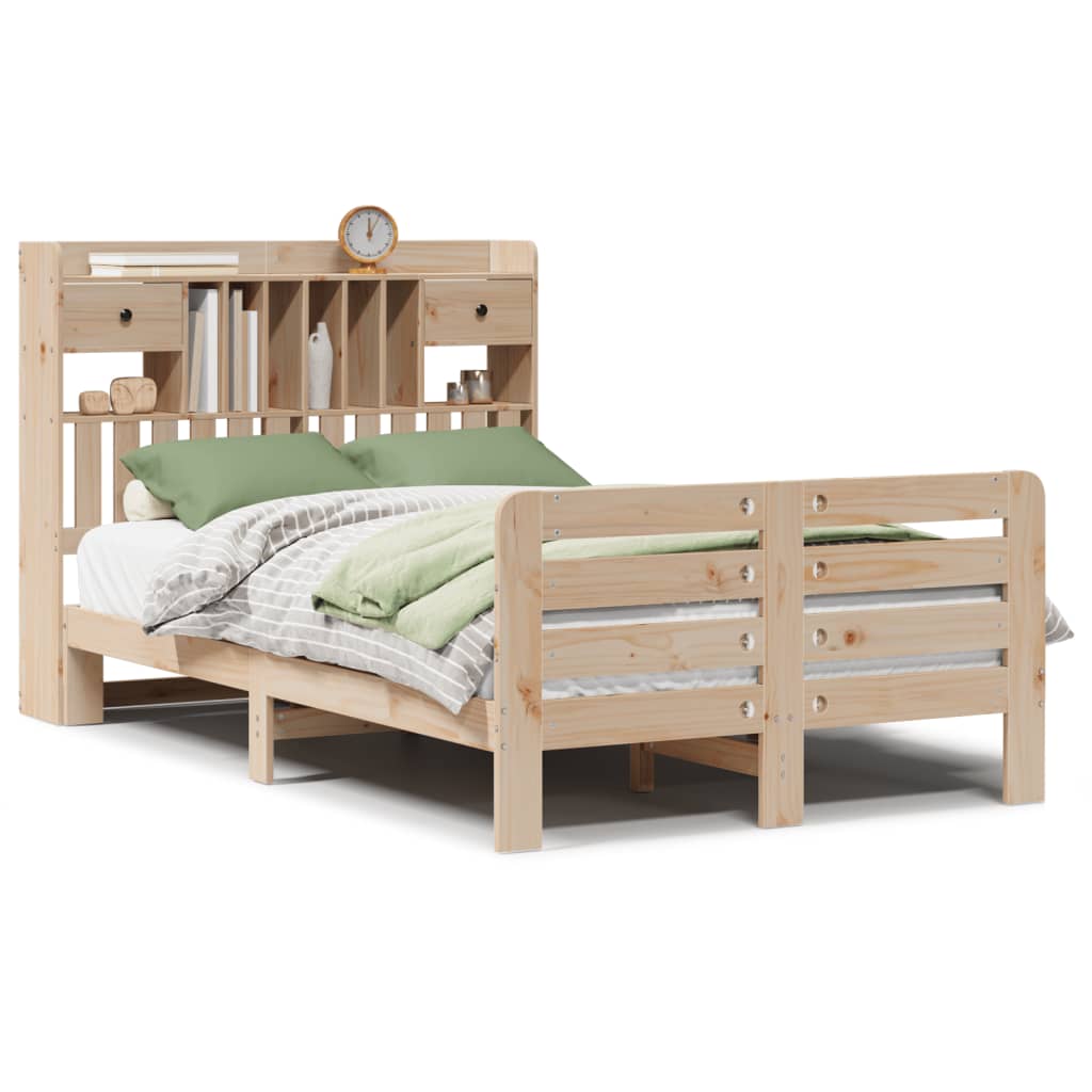 Bed met boekenkast zonder matras massief grenenhout 135x190 cm
