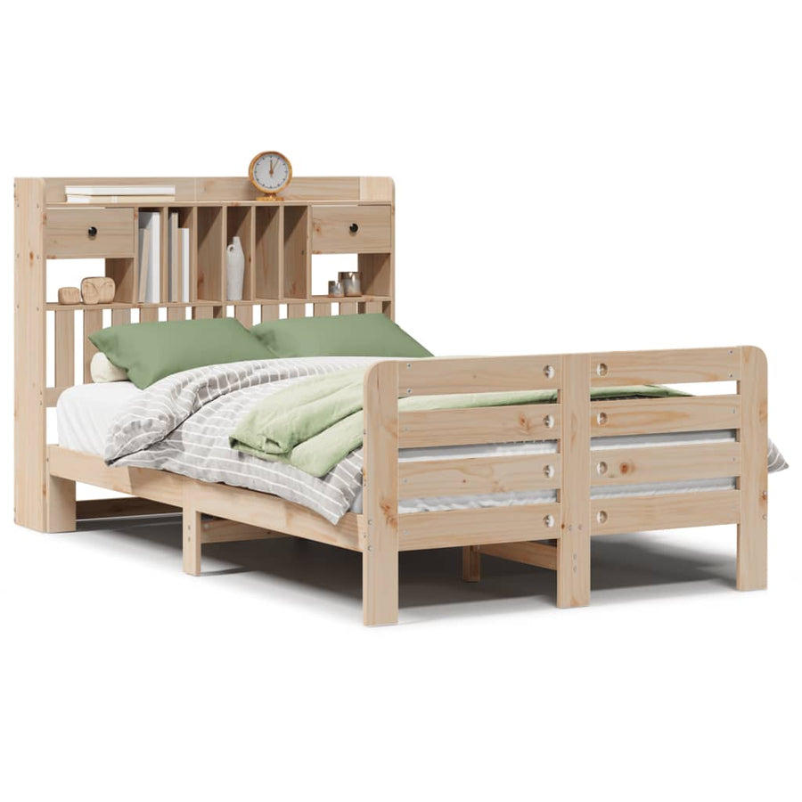 Bed met boekenkast zonder matras massief grenenhout 135x190 cm
