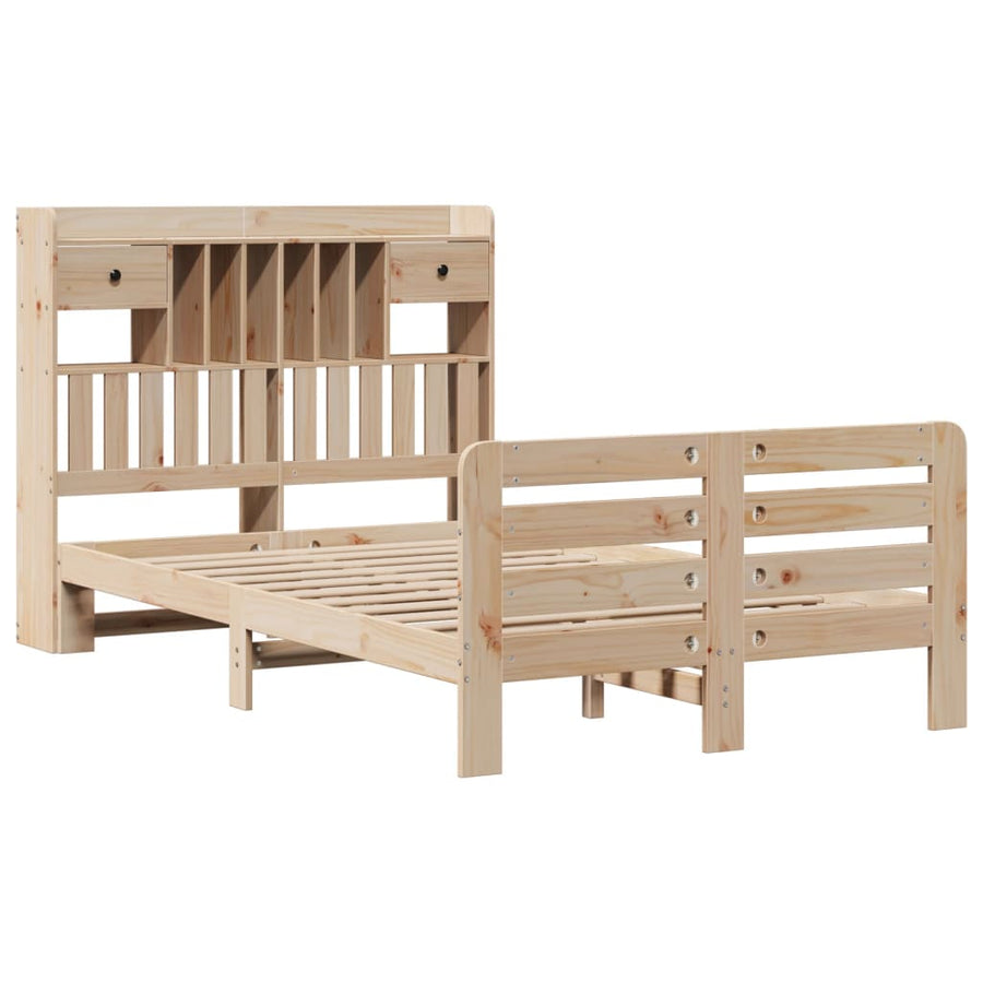 Bed met boekenkast zonder matras massief grenenhout 135x190 cm