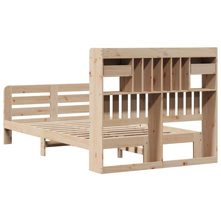 Bed met boekenkast zonder matras massief grenenhout 135x190 cm