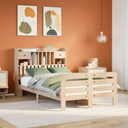 Bed massief grenenhout 135x190 cm met boekenkast