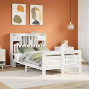 Bed met boekenkast grenenhout wit 135x190 cm