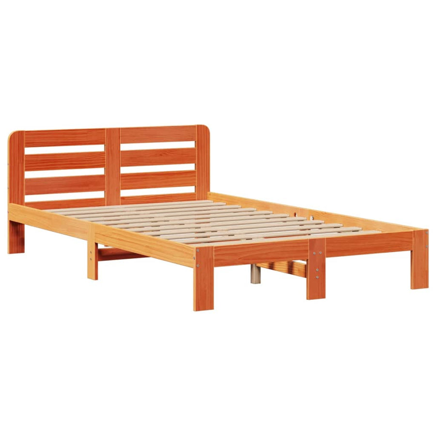Bed met boekenkast zonder matras grenenhout wasbruin 135x190 cm