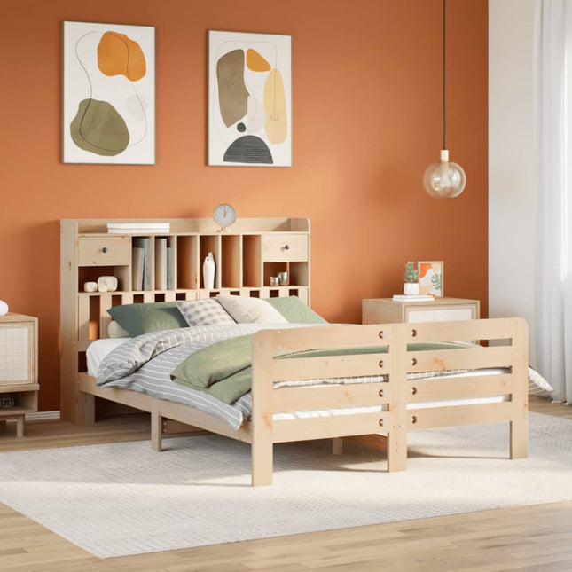 Bed met boekenkast zonder matras massief grenenhout 140x190 cm