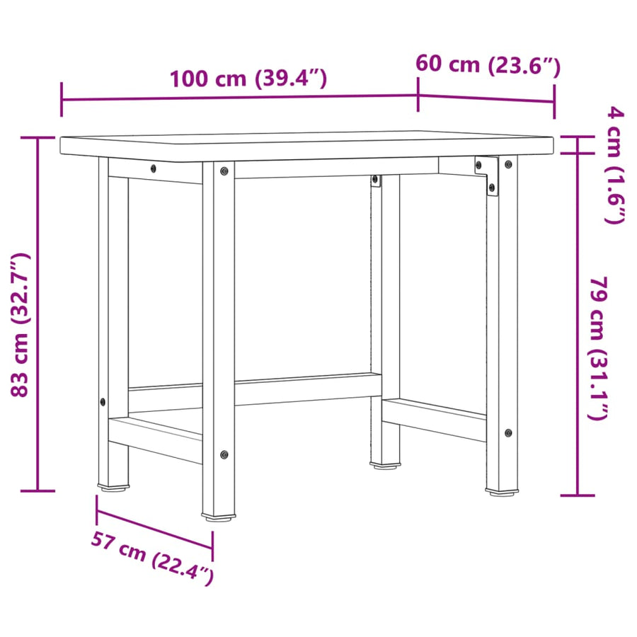 Werkbank rechthoekig 100x60x83 cm massief beukenhout