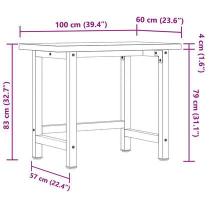 Werkbank rechthoekig 100x60x83 cm massief acaciahout