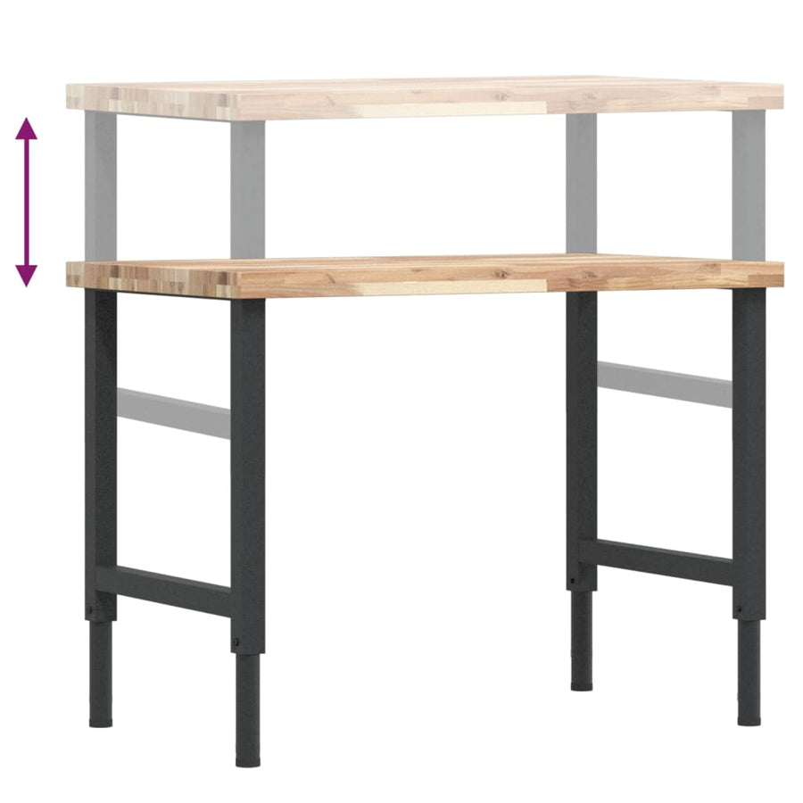 Werkbank rechthoekig 100x60x(73-99,5) cm massief acaciahout