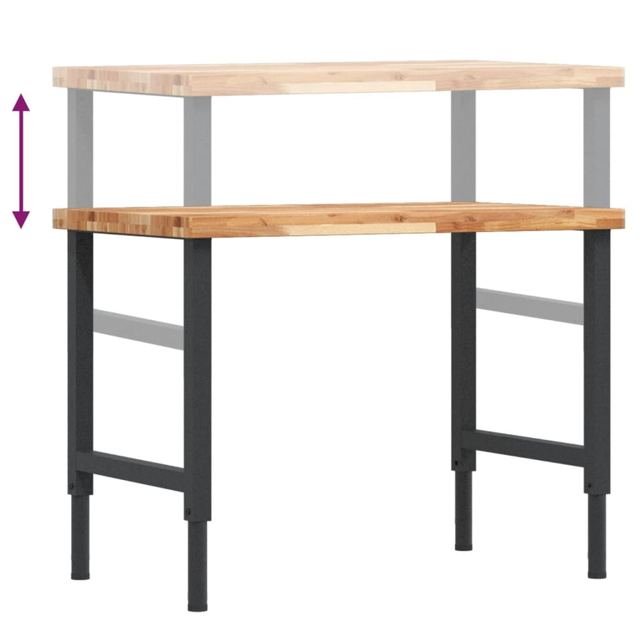 Werkbank rechthoekig 100x60x(73-99,5) cm massief acaciahout