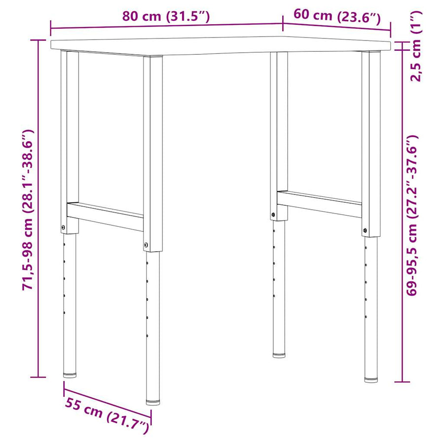 Werkbank 80x60x(71,5-98) cm massief eikenhout