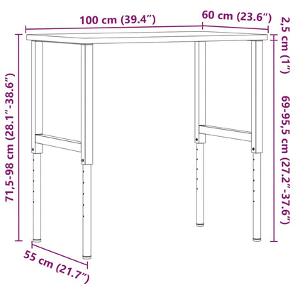 Werkbank rechthoekig 100x60x(71,5-98) cm massief eikenhout