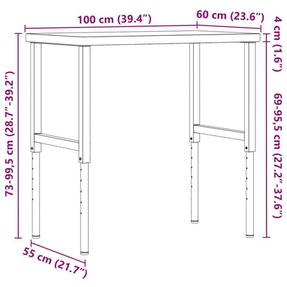 Werkbank rechthoekig 100x60x(73-99,5) cm massief acaciahout