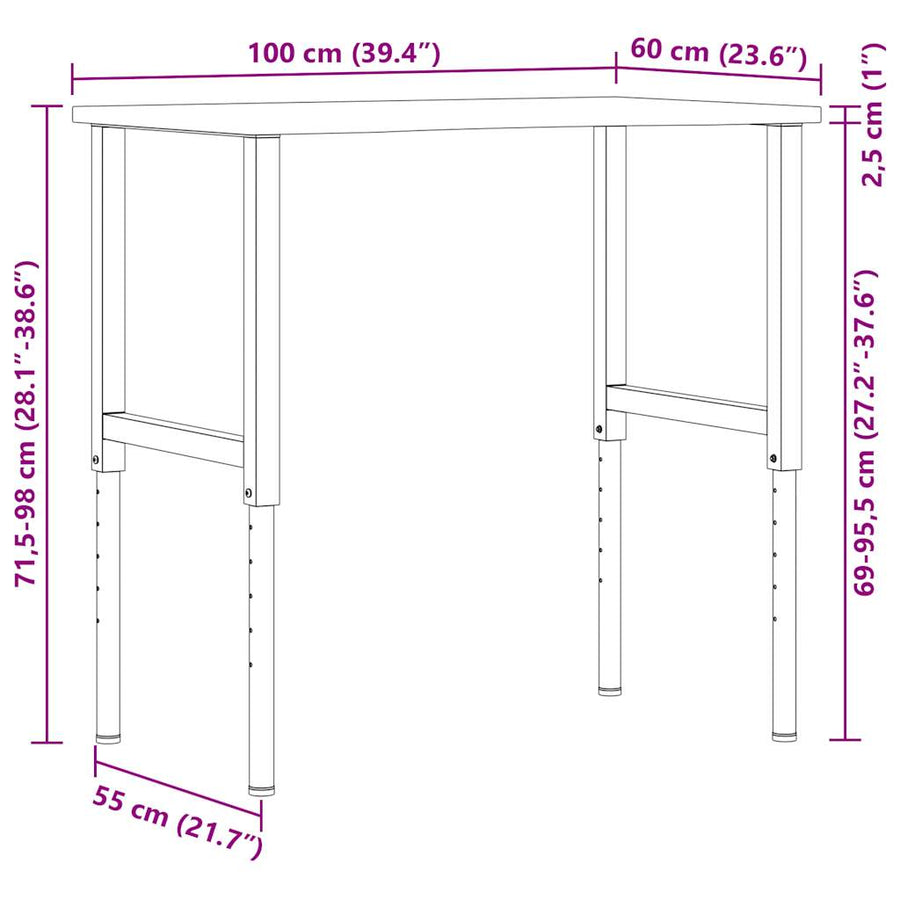 Werkbank 100x60x(71,5-98) cm eikenhout lichtbruin
