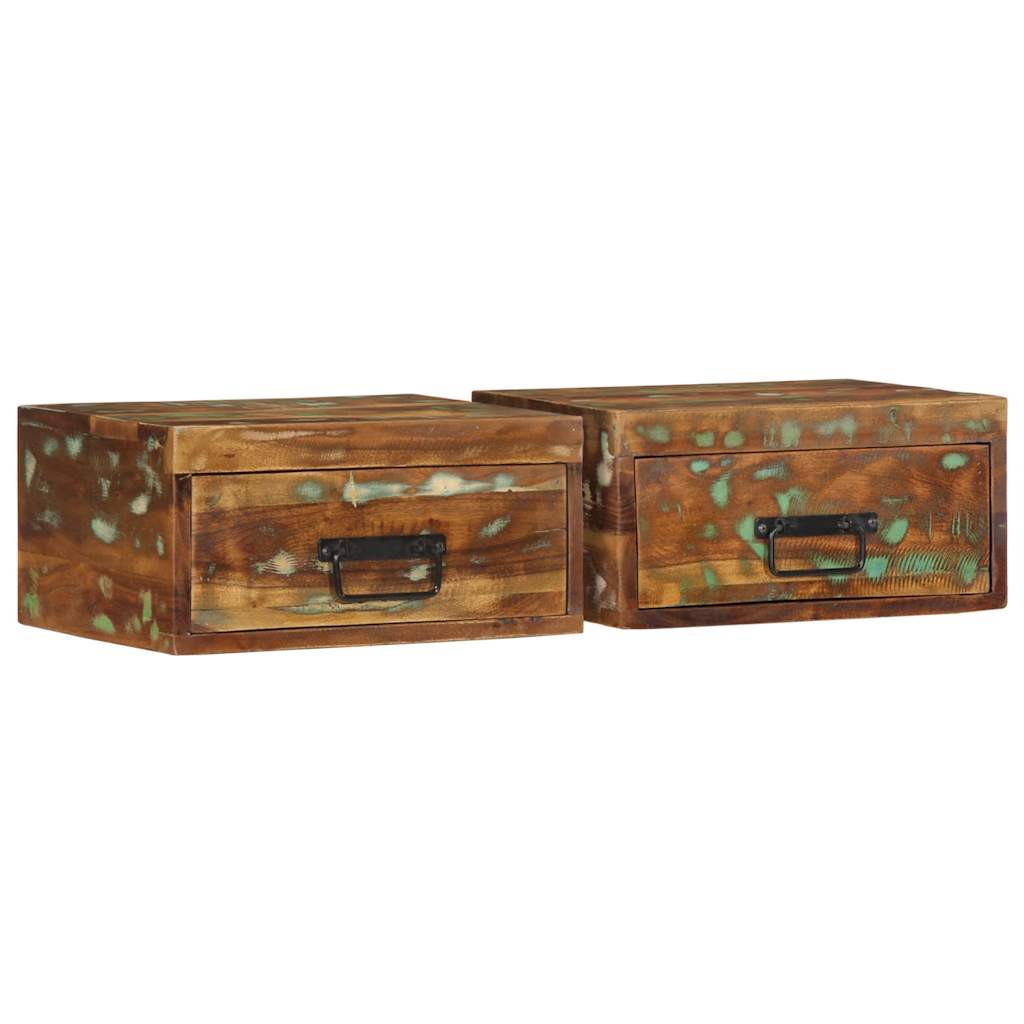 Nachtkastjes 2 st wandgemonteerd massief gerecycled hout