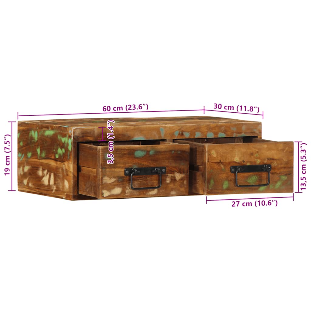 Tv-meubel wandmontage 60x30x19 cm massief gerecycled hout