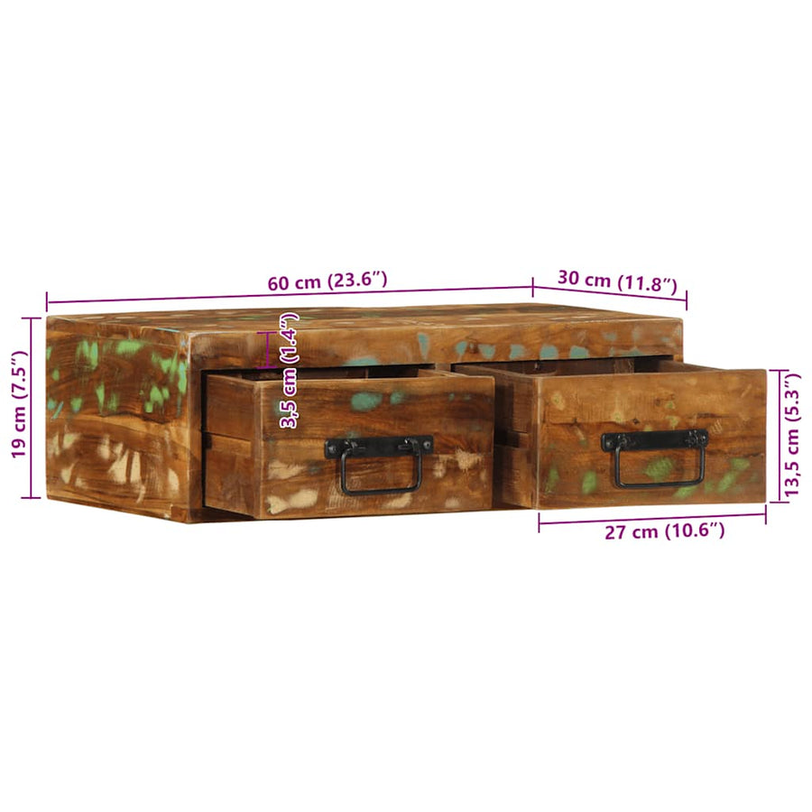 Tv-meubel wandmontage 60x30x19 cm massief gerecycled hout