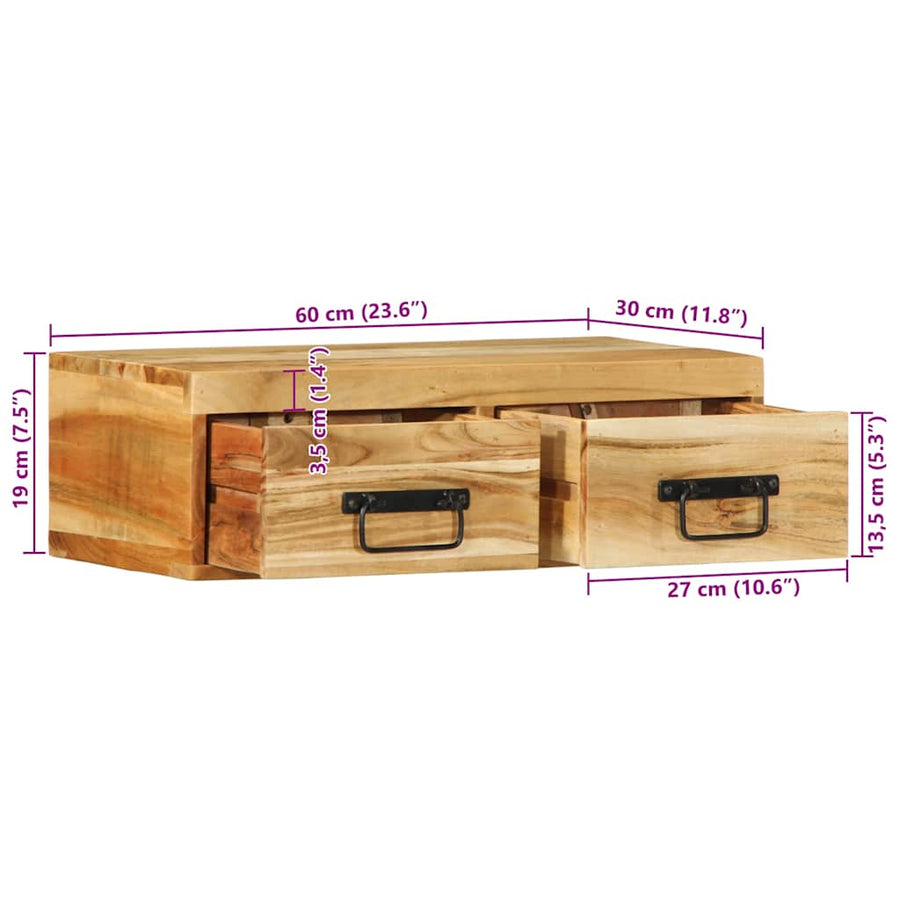 Tv-meubel wandmontage 60x30x19 cm massief acaciahout