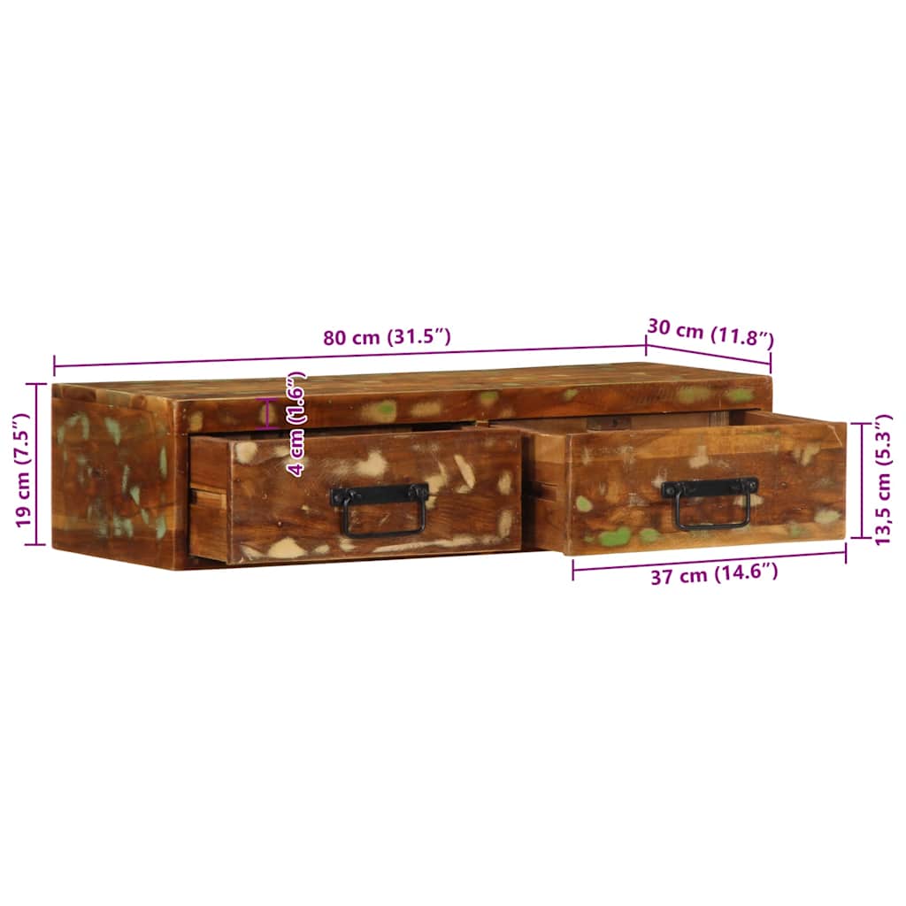 Tv-meubel wandmontage 80x30x19 cm massief gerecycled hout