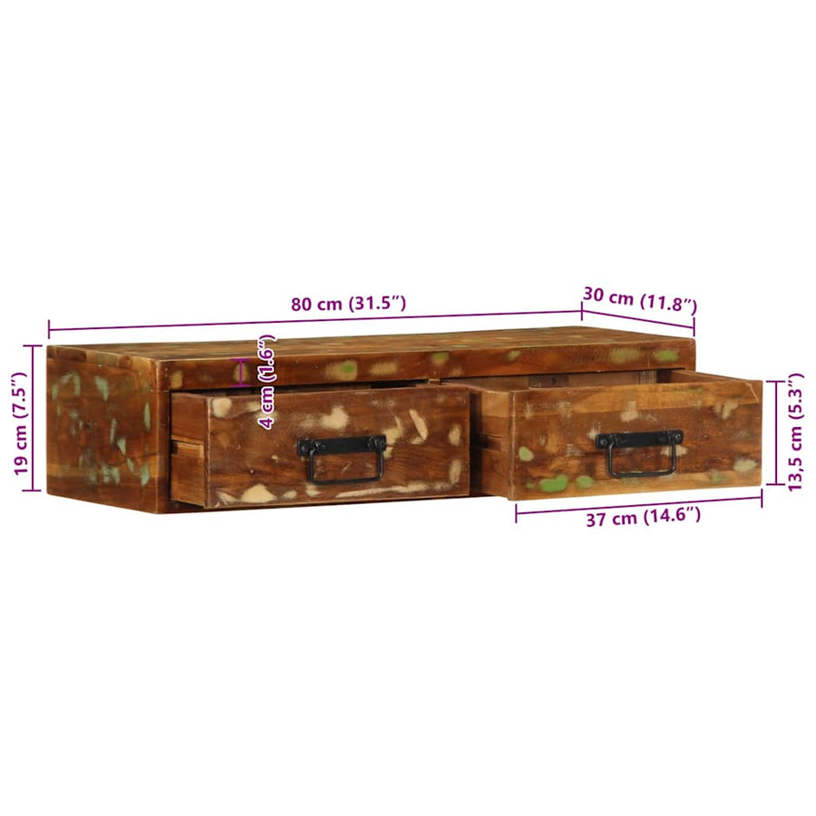 Tv-meubel wandmontage 80x30x19 cm massief gerecycled hout