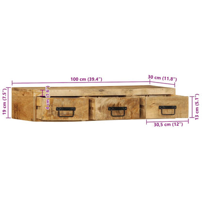 Tv-meubel wandmontage 100x30x19 cm massief ruw mangohout