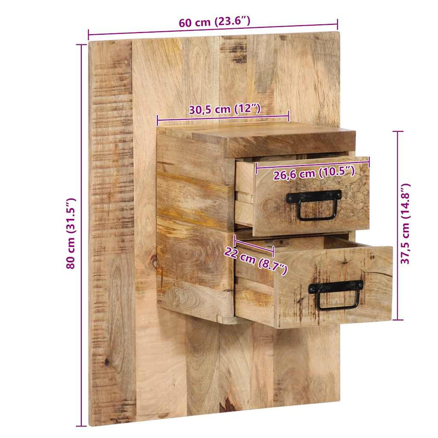 Nachtkastje 60x32x80 cm massief ruw mangohout