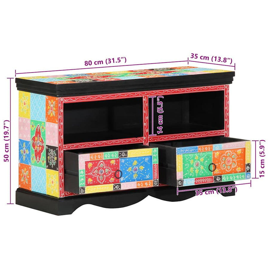 Tv-Kast Met Lade Multikleur 80 X 35 X 50 Cm Massief Mango Hout