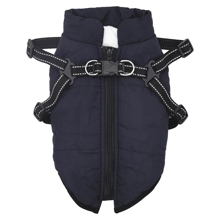 Hondenjas met harnas waterdicht reflecterend marineblauw S