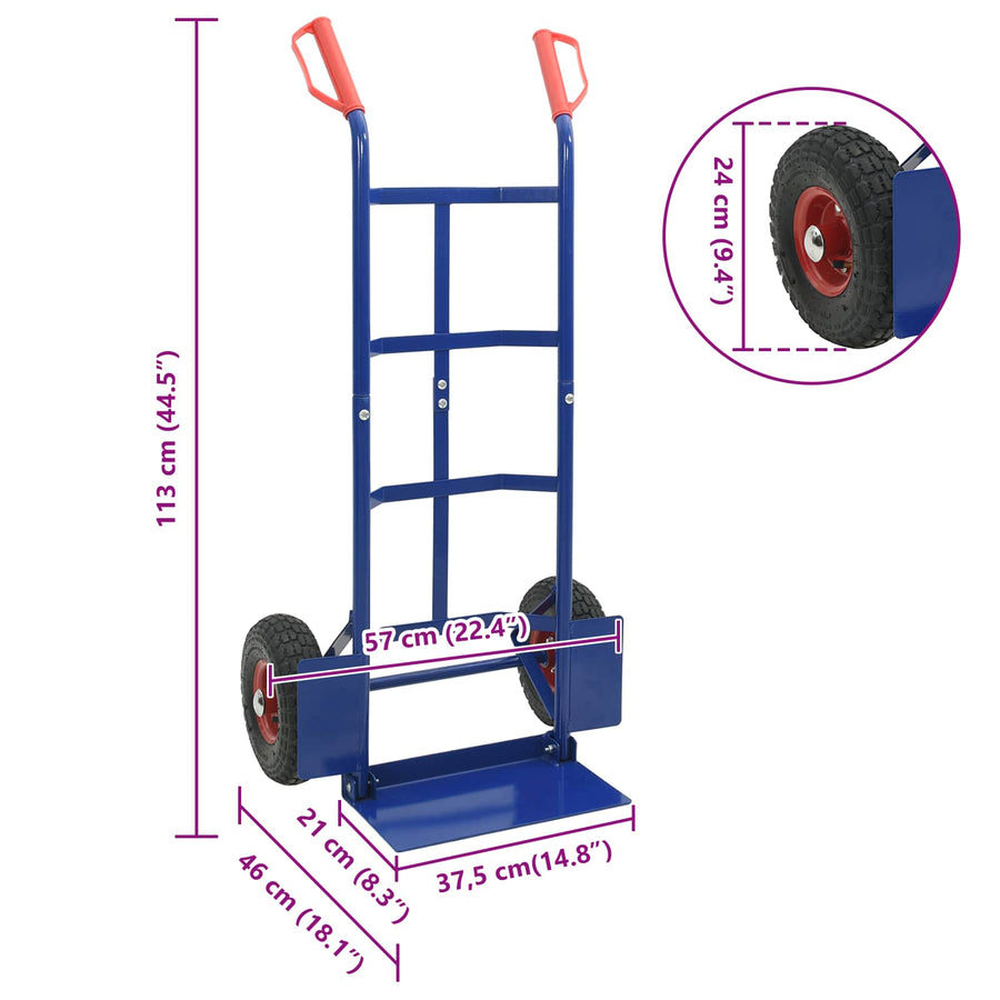 Handtrolley Blauw en Rood 57 x 46 x 113 cm Staal