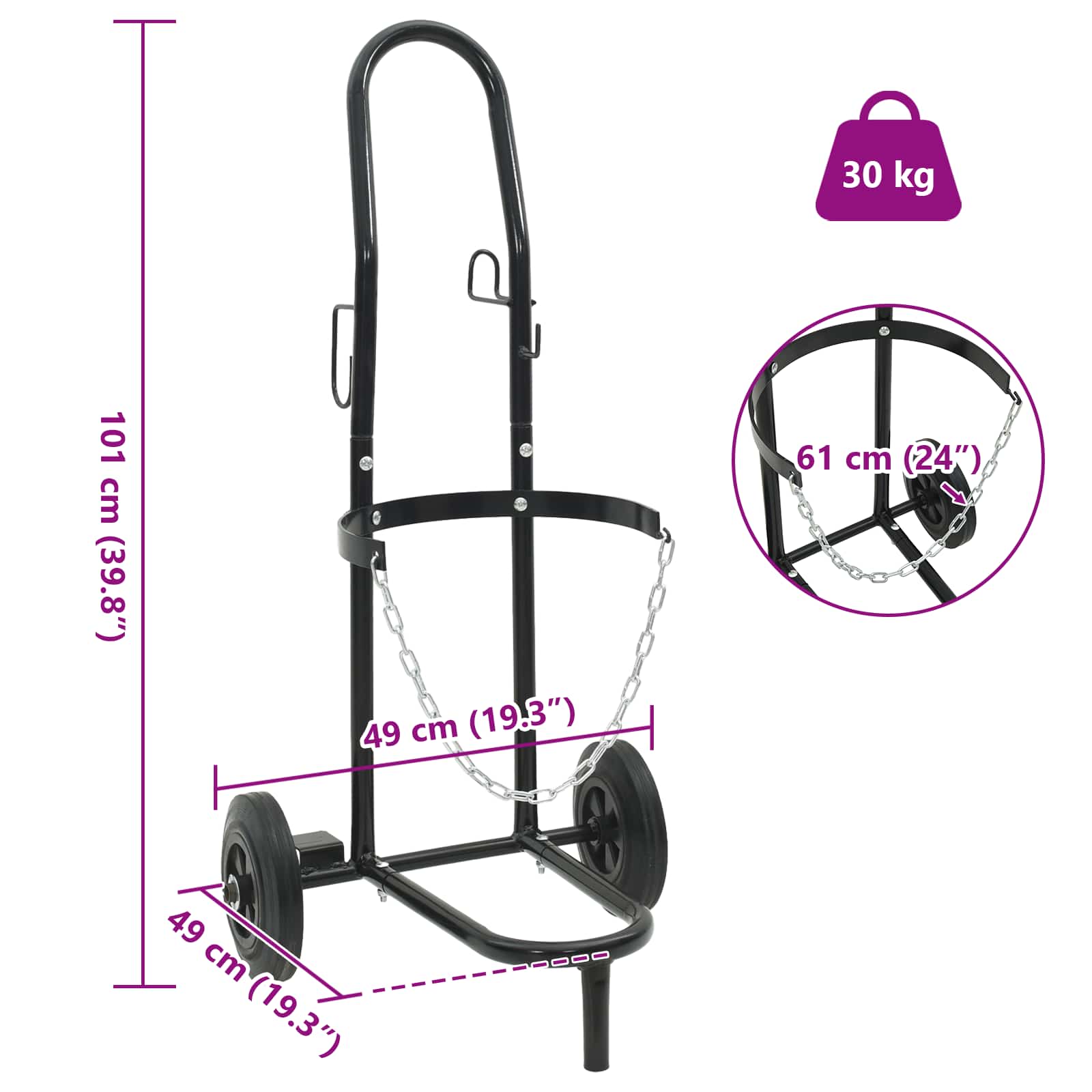 Handtrolley Zwart en Rood 49 x 49 x 101 cm Staal
