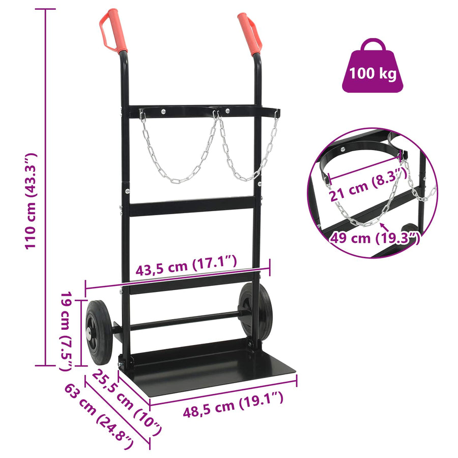 Handtrolley Zwart en Rood 63 x 43,5 x 110 cm Staal