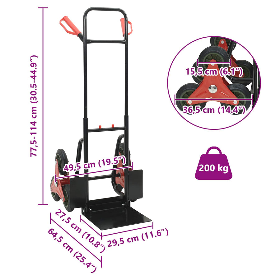 Handtrolley Zwart en Rood 64,5 x 49,5 x 114 cm Staal