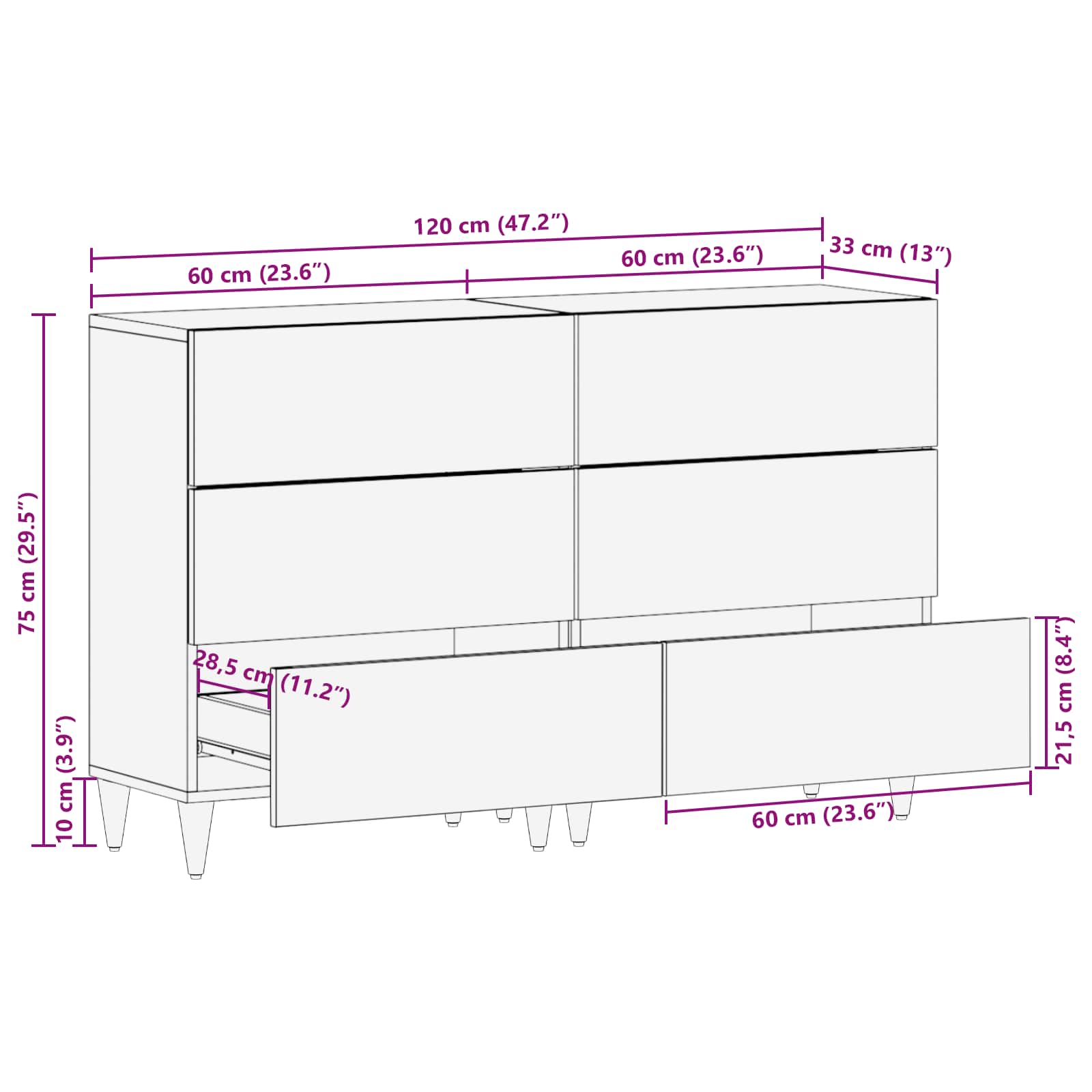 Opslagkasten 2 st 120 x 33 x 75 cm Massief Mango Hout