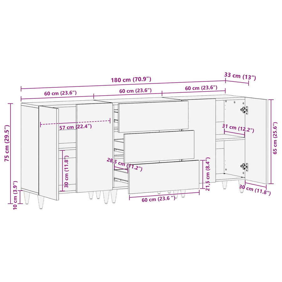Badkamerkastenset 3 pcs Honingbruin en goud 180 x 33 x 75 cm