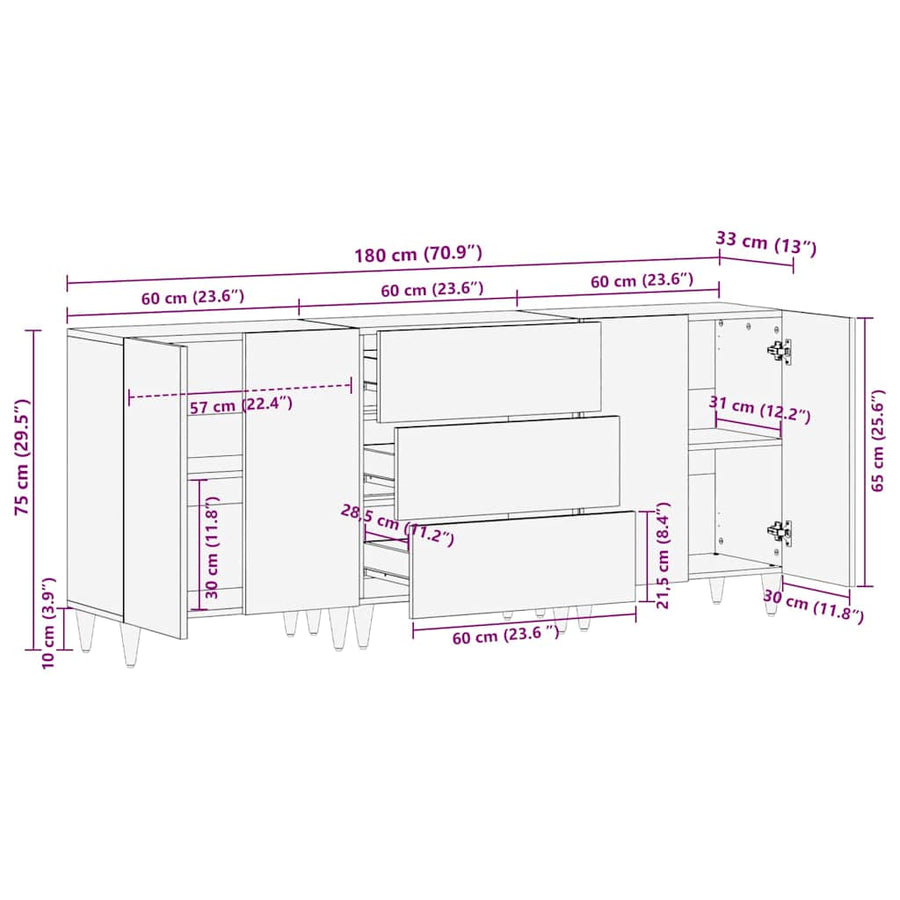 Badkamerkastenset met lade 3 pcs Grijs en Goud 180 x 33 x 75 cm
