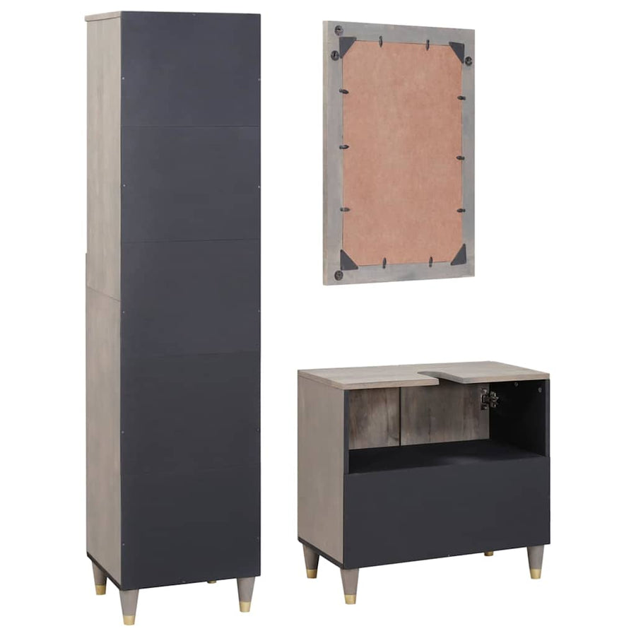 Badkamerkastenset met lade 3 pcs Grijs Massief Mango Hout