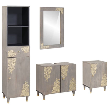 Badkamerkastenset met lade 4 pcs Grijs Massief Mango Hout