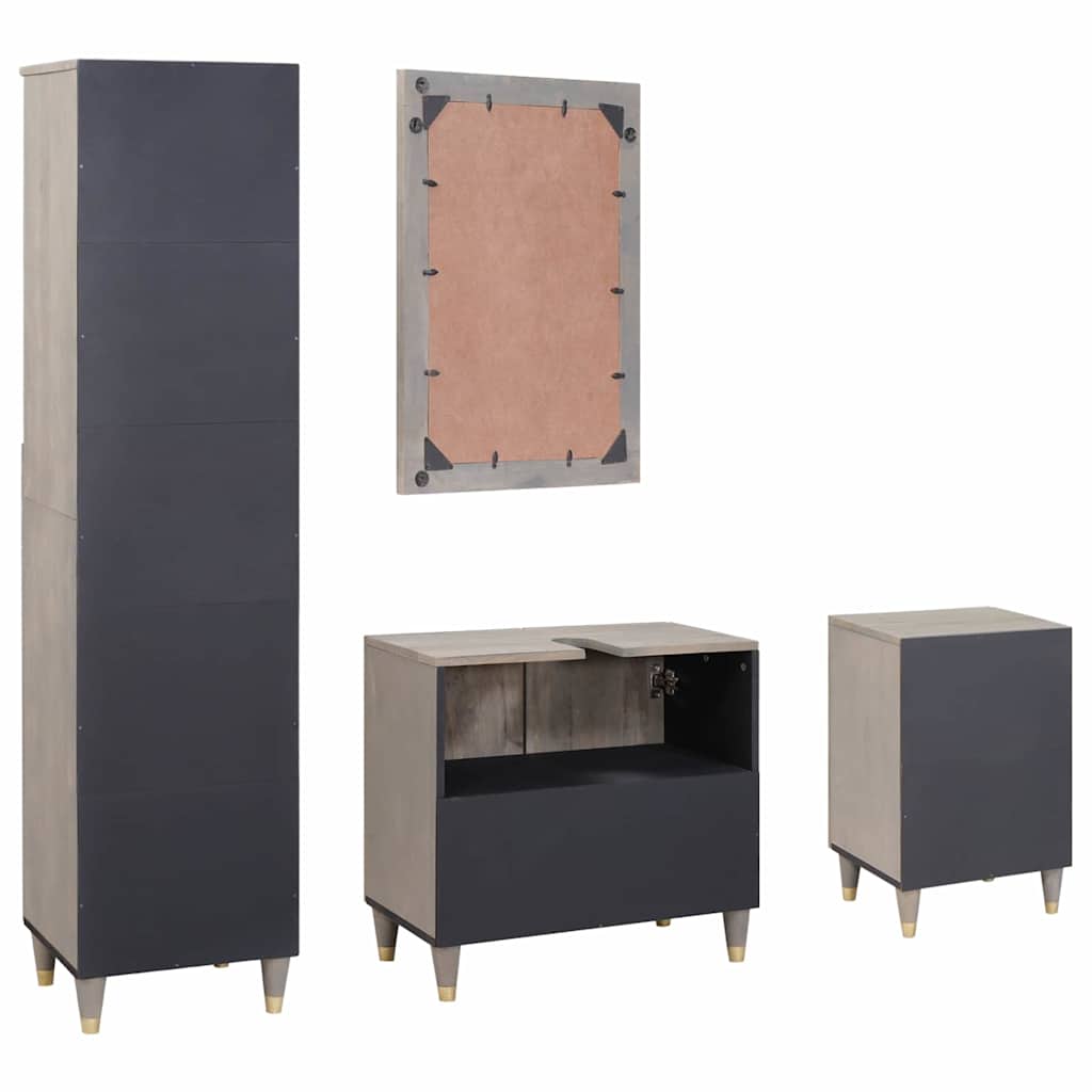Badkamerkastenset met lade 4 pcs Grijs Massief Mango Hout