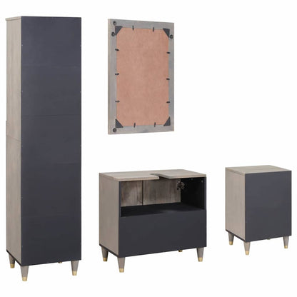 Badkamerkastenset met lade 4 pcs Grijs Massief Mango Hout