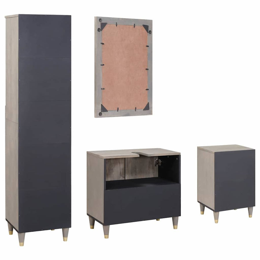 Badkamerkastenset met lade 4 pcs Grijs Massief Mango Hout