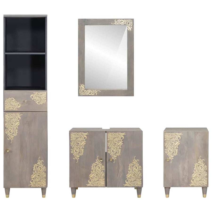 Badkamerkastenset met lade 4 pcs Grijs Massief Mango Hout