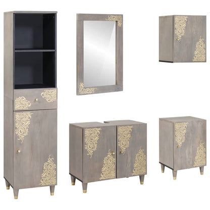Badkamerkastenset met lade 5 pcs Grijs Massief Mango Hout