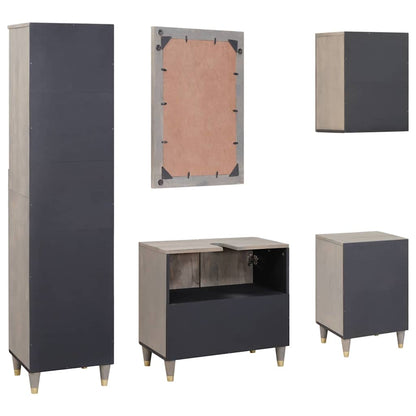 Badkamerkastenset met lade 5 pcs Grijs Massief Mango Hout