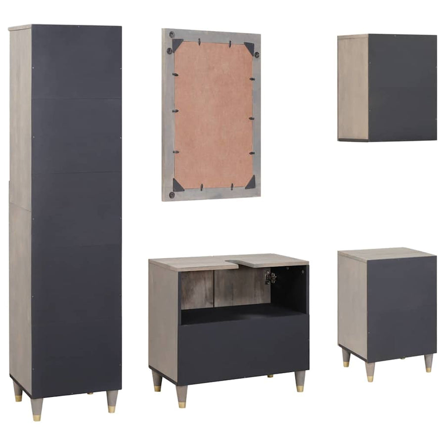 Badkamerkastenset met lade 5 pcs Grijs Massief Mango Hout