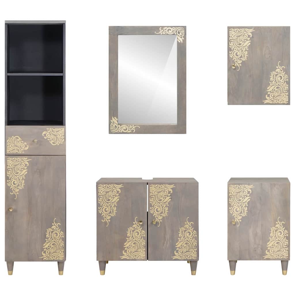 Badkamerkastenset met lade 5 pcs Grijs Massief Mango Hout
