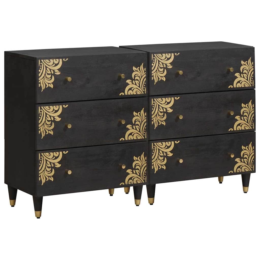 Dressoir 2 pcs Zwart 60 x 33 x 75 cm Massief Mango Hout