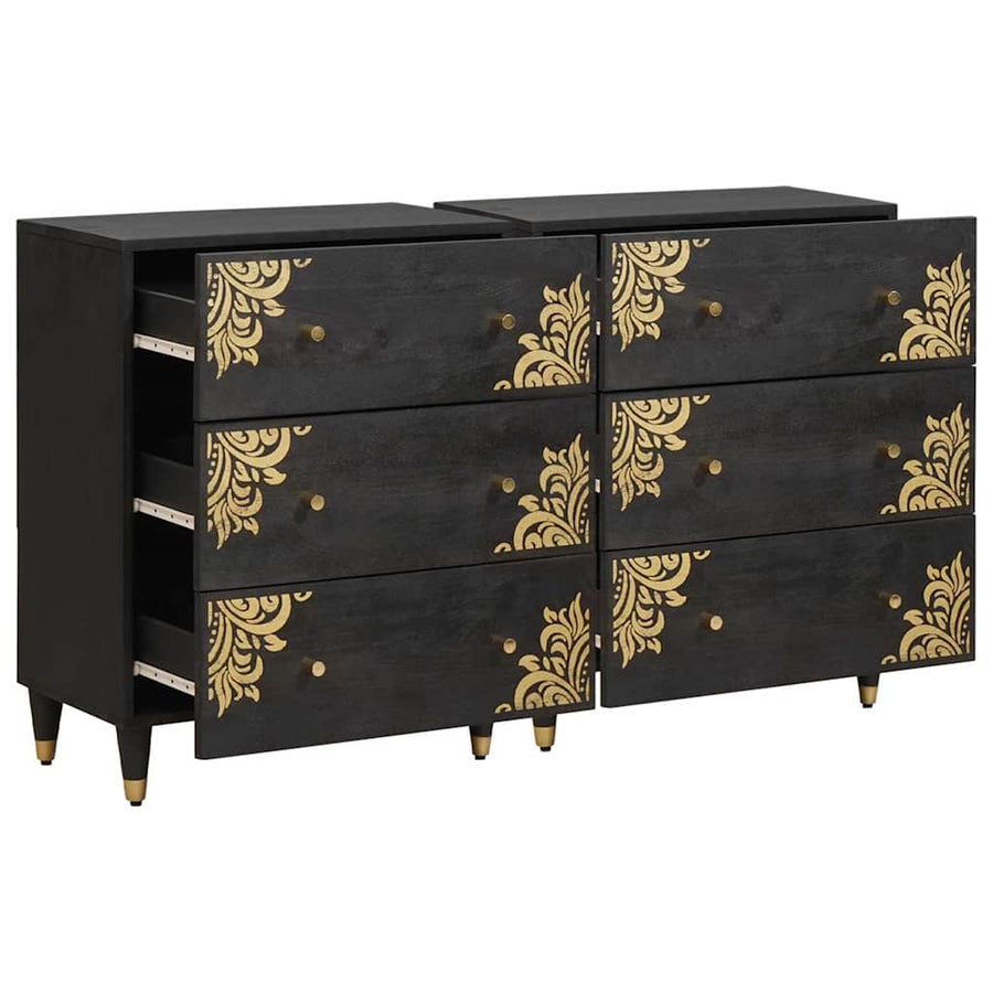 Dressoir 2 pcs Zwart 60 x 33 x 75 cm Massief Mango Hout