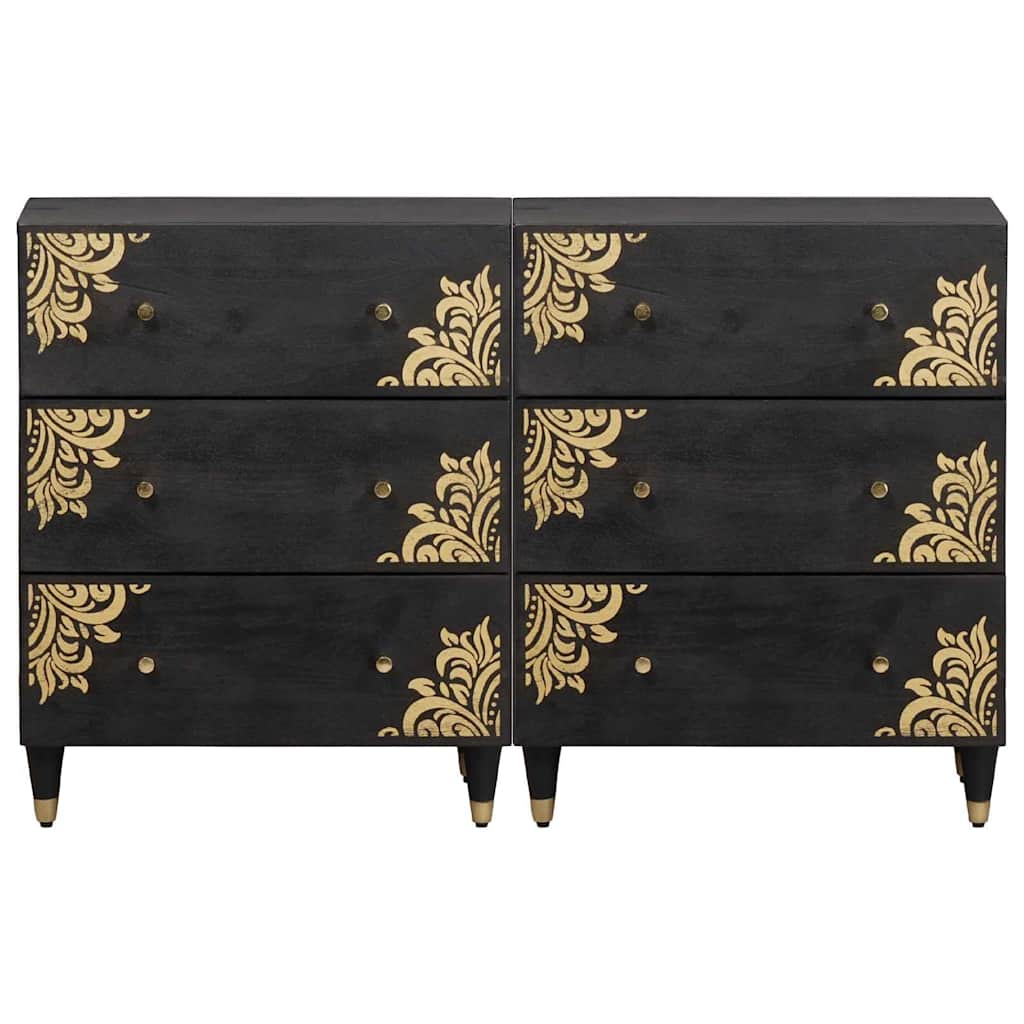 Dressoir 2 pcs Zwart 60 x 33 x 75 cm Massief Mango Hout